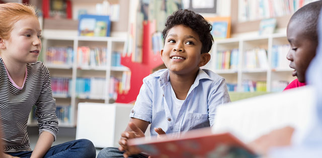 school children at library